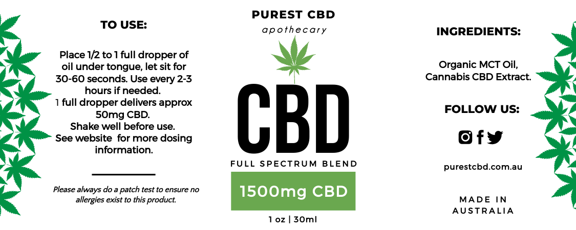 1500mg CBD Oil Australia broad spectrum product label