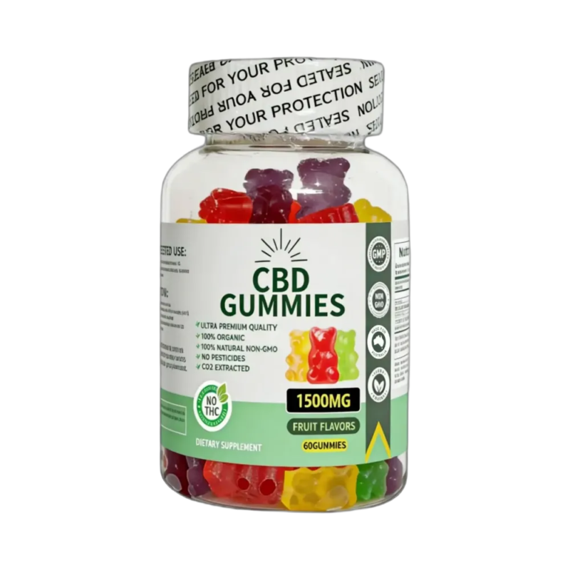 Purest CBD Gummies 1500mg jar, 60 fruit-flavoured gummies, made for Australia