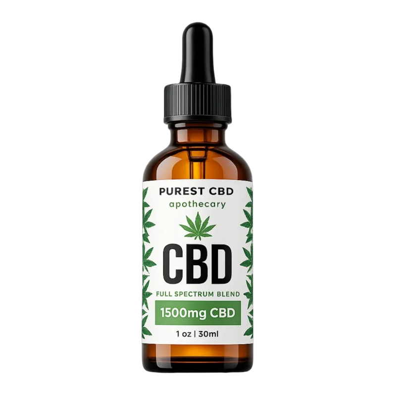 Purest CBD Oil 1500mg full spectrum tincture bottle, 30ml
