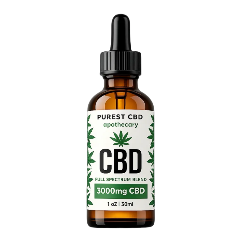 Purest CBD Oil 3000mg full spectrum tincture bottle, 30ml