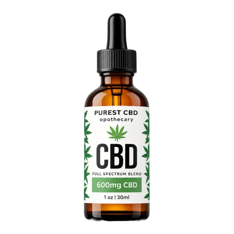 Purest CBD Oil 600mg full spectrum tincture bottle, 30ml